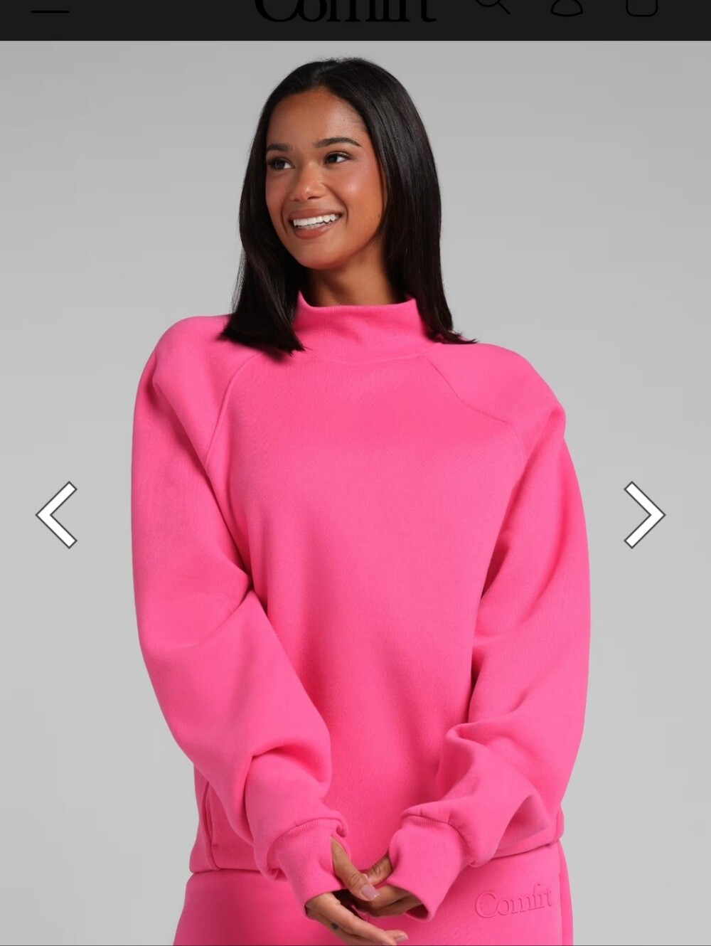 Comfrt Basic Mock Neck Sweatshirt Hot Pink Oversized XS